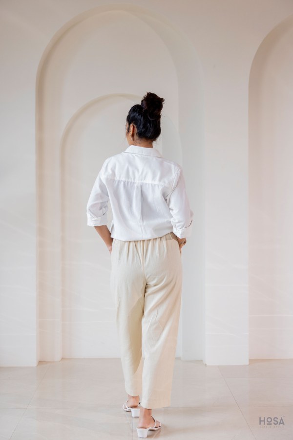 Cotton-Linen Trousers - Almond Cream