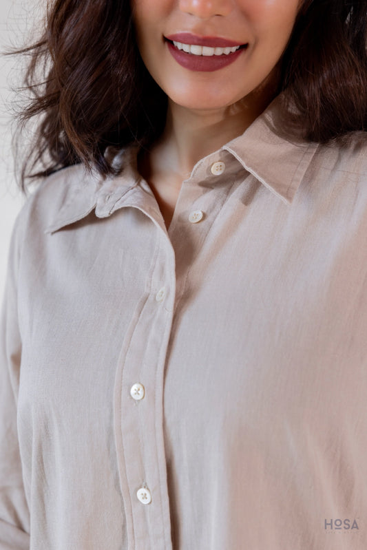 Cotton-Linen Shirt - Dune Beige