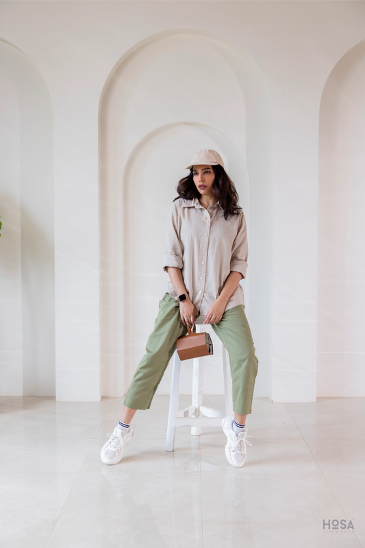 Cotton-Linen Trousers - Olive Dust