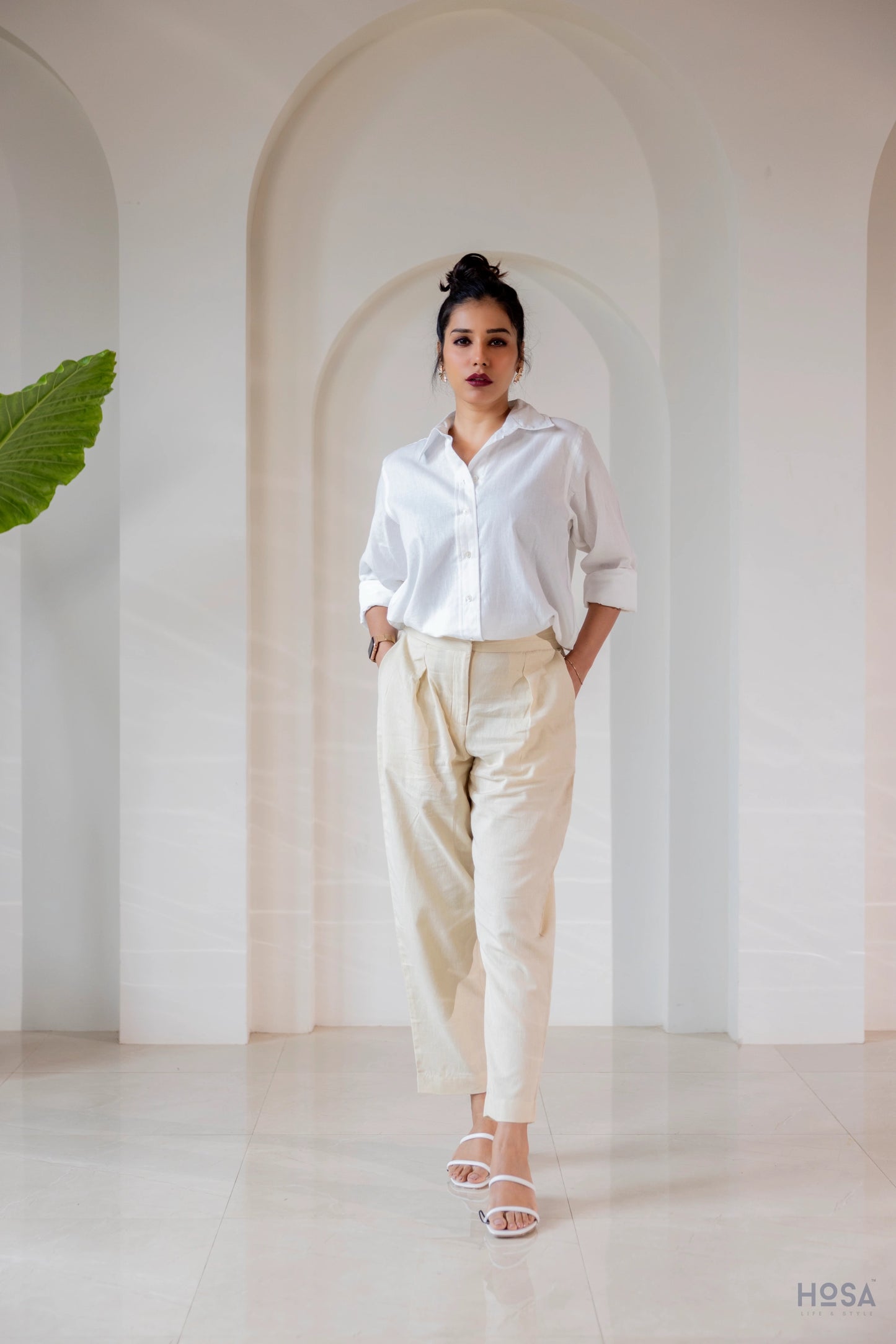 Cotton-Linen Trousers - Almond Cream