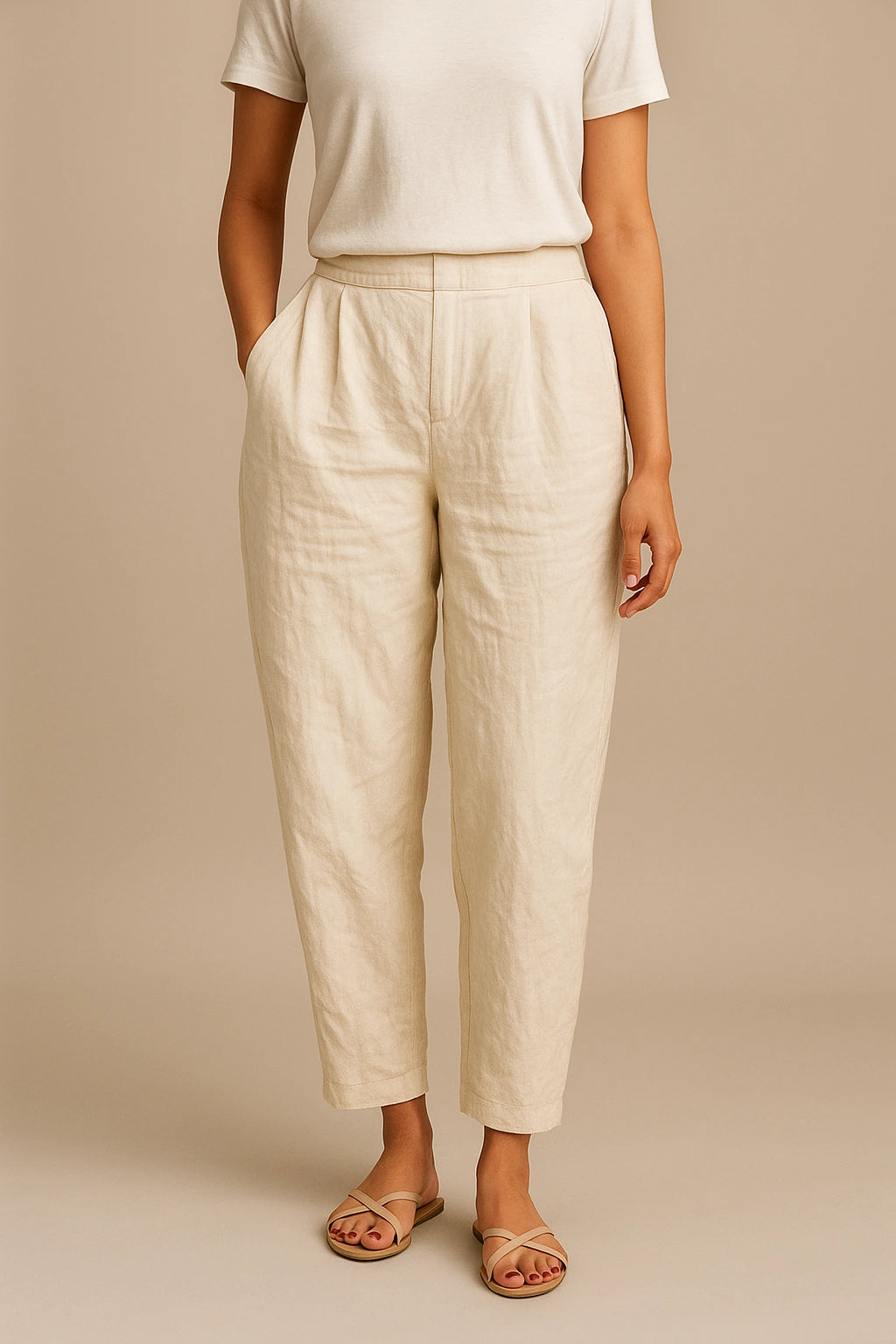 Cotton-Linen Trousers - Almond Cream