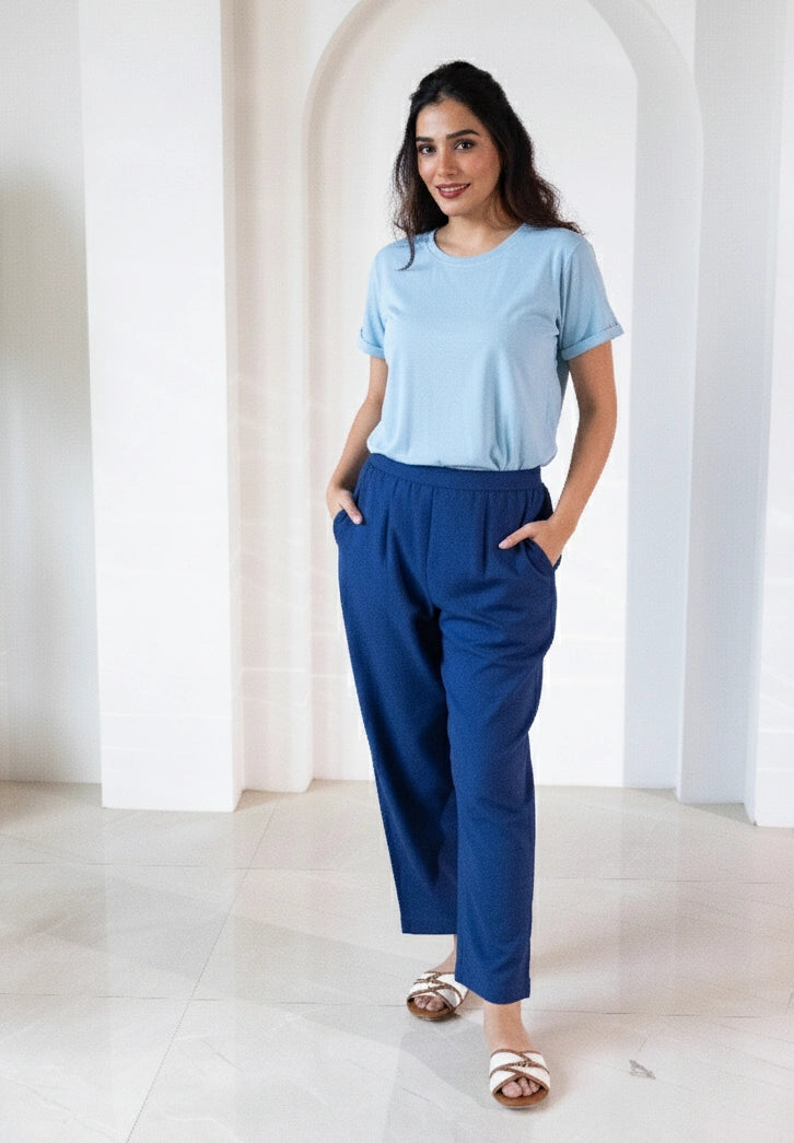Cotton-Linen Trousers - Ink Blue