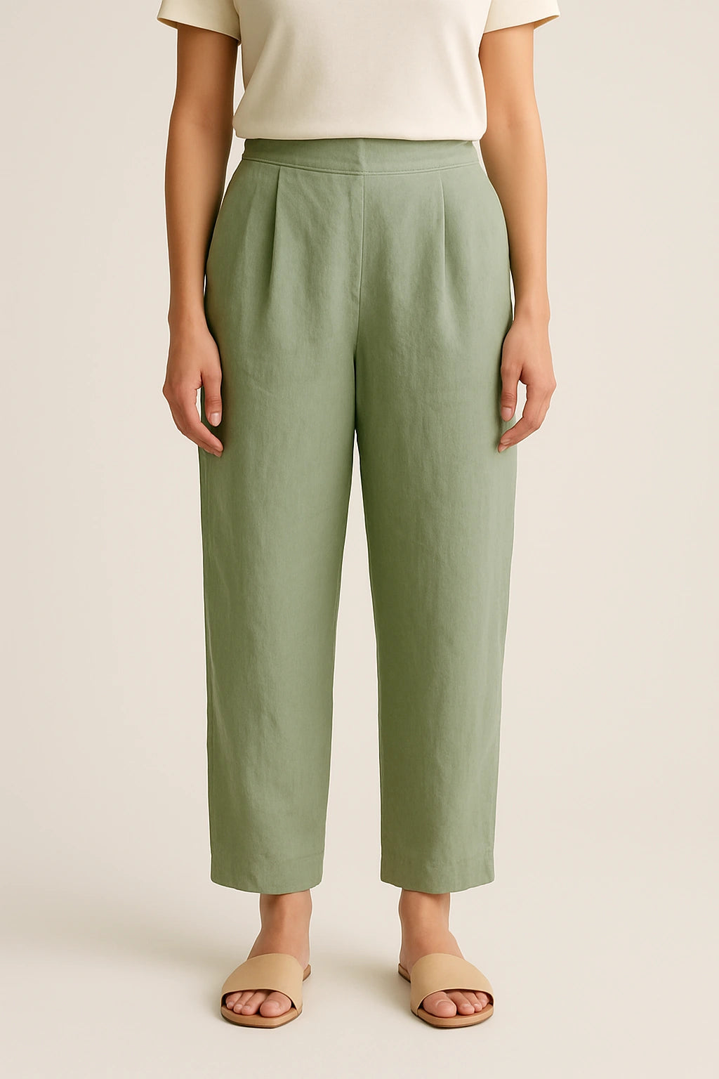 Cotton-Linen Trousers - Olive Dust