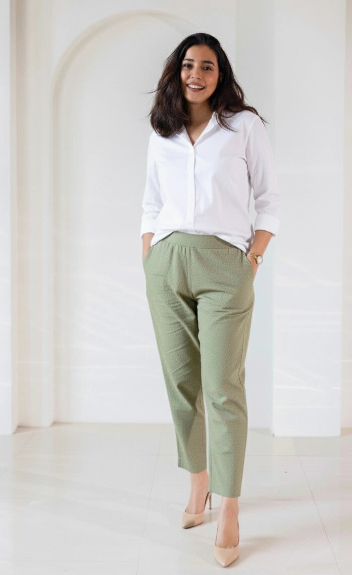 Cotton-Linen Trousers - Olive Dust