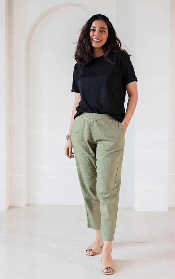Cotton-Linen Trousers - Olive Dust