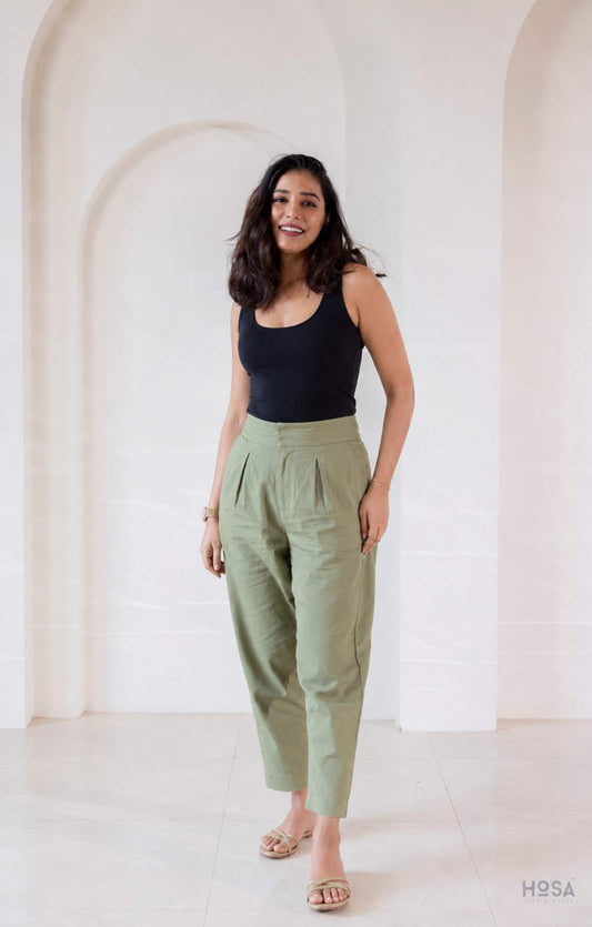 Cotton-Linen Trousers - Olive Dust
