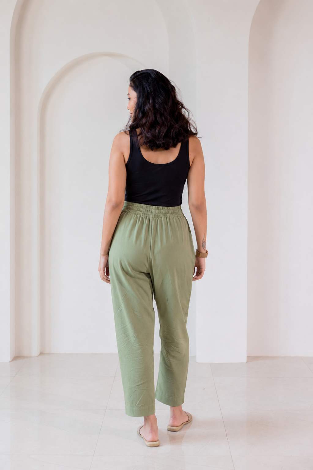 Cotton-Linen Trousers - Olive Dust