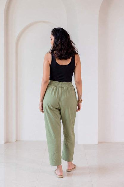 Cotton-Linen Trousers - Olive Dust