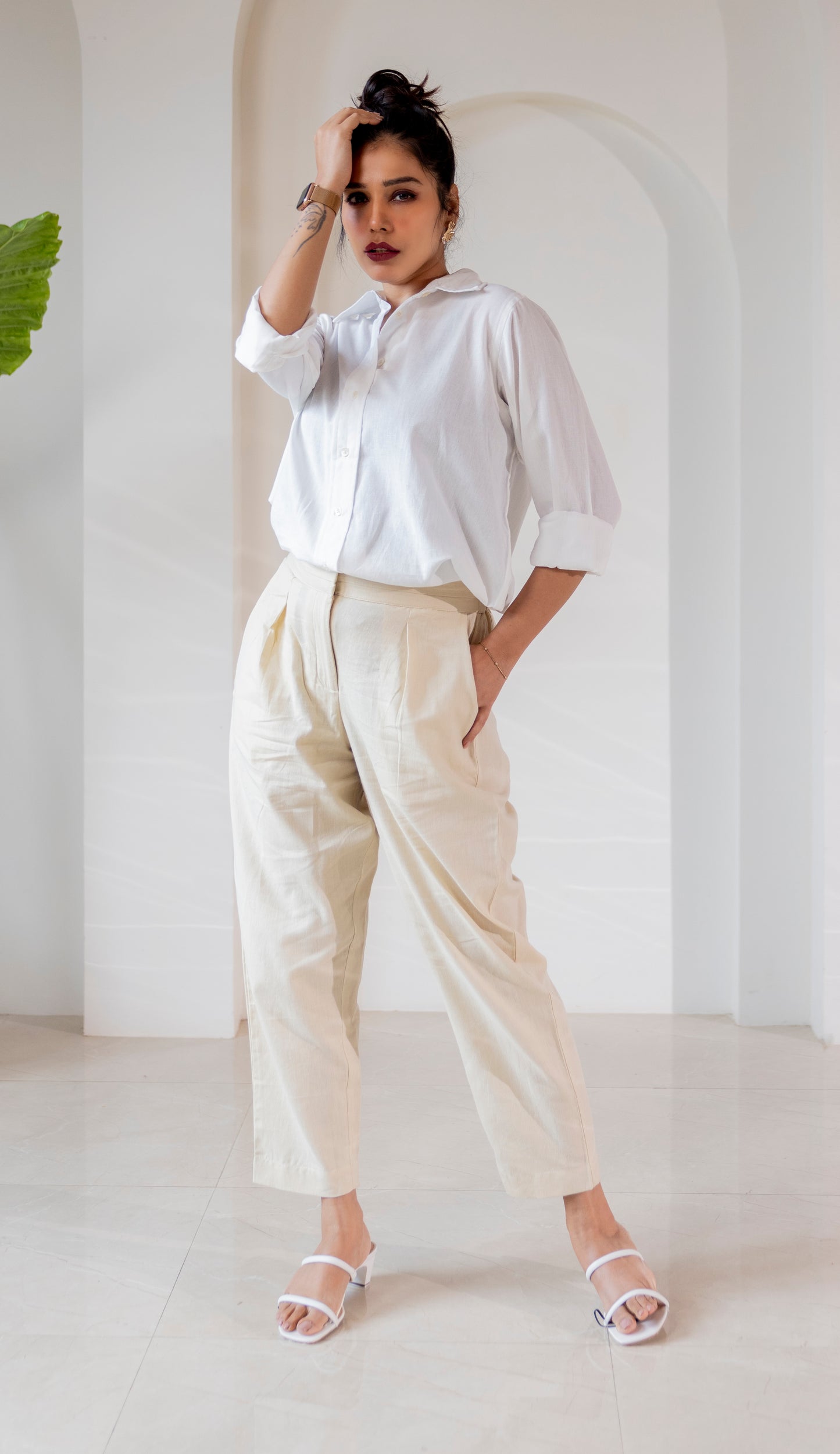 Cotton-Linen Trousers - Almond Cream
