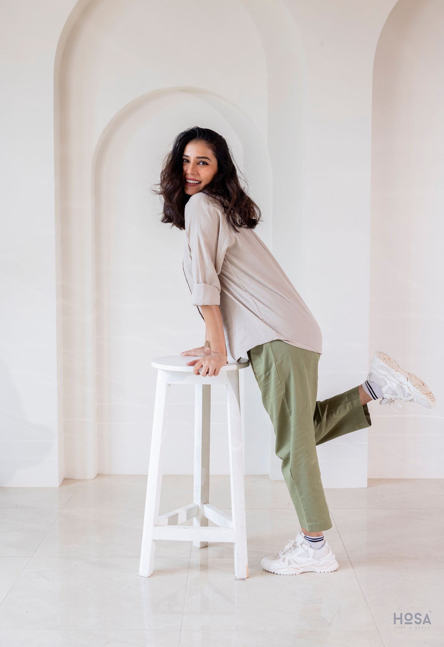 Cotton-Linen Trousers - Olive Dust