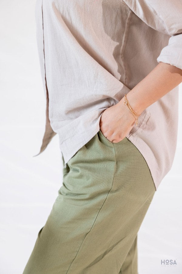 Cotton-Linen Trousers - Olive Dust