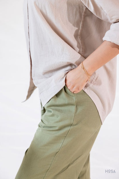 Cotton-Linen Trousers - Olive Dust
