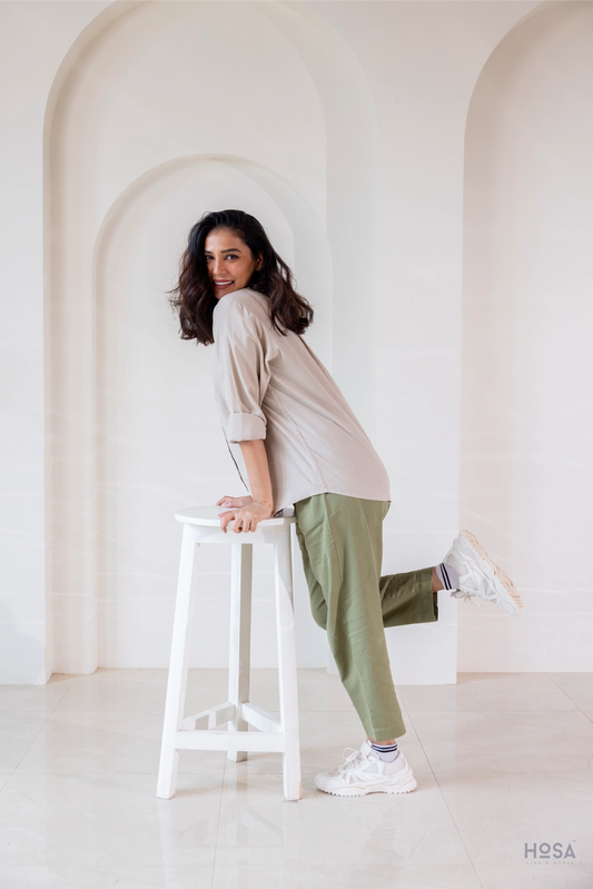 Cotton-Linen Trousers - Olive Dust