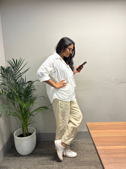 Cotton-Linen Trousers - Almond Cream