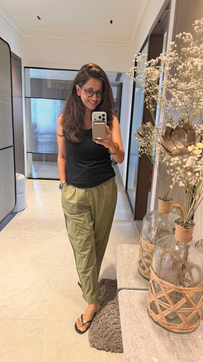Cotton-Linen Trousers - Olive Dust